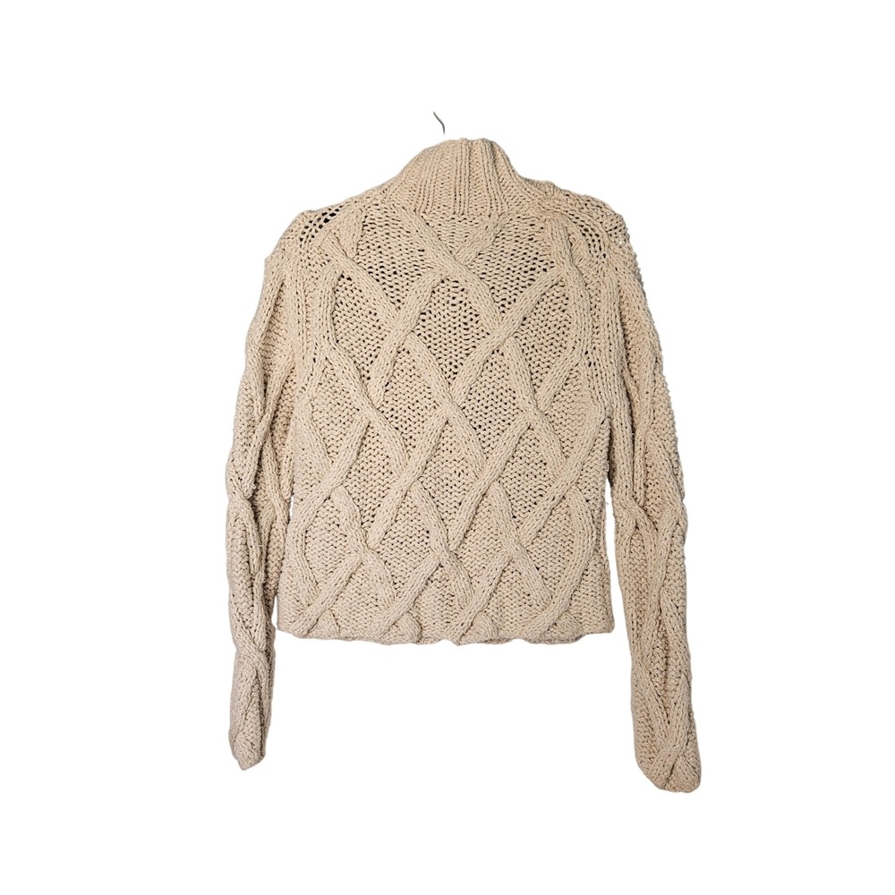 Sundance Beige Diamond Cable Knit Turtle Neck Sweater Silk Cotton Womens Large - Picture 5 of 5